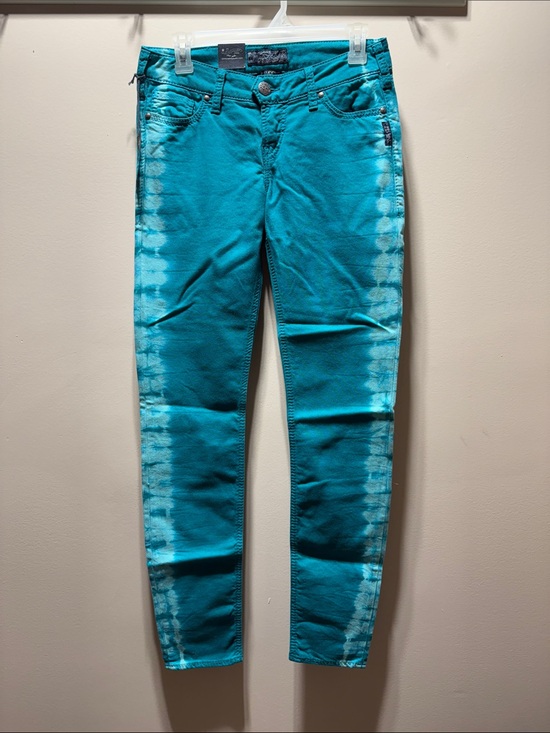 Silver Jeans Denim - Silver Jeans Women's Teal Tie-Dye Skinny Jeans